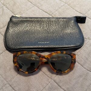 Anine Bing Tortoiseshell Frame Sunglasses with Black Leather Pouch